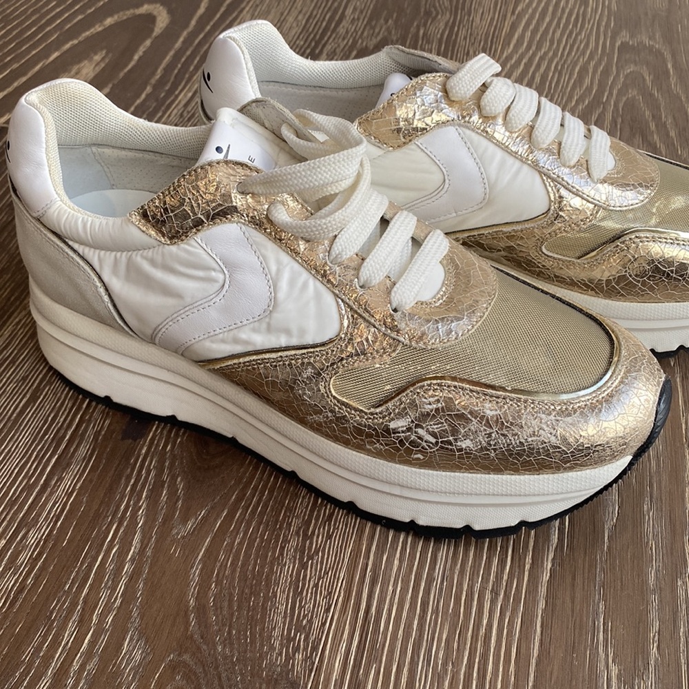 Voile Blanche White and Bronze Leather Sneaker Size 40
